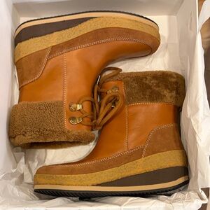NWT See By Chloe Tan and Brown Shearling Ankle Boots